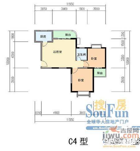 五缘公寓2室1厅1卫92.2㎡户型图