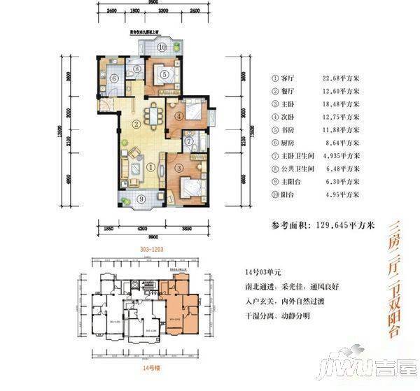 中骏蓝湾半岛3室2厅1卫户型图