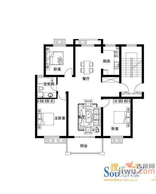 中骏蓝湾半岛3室2厅1卫户型图