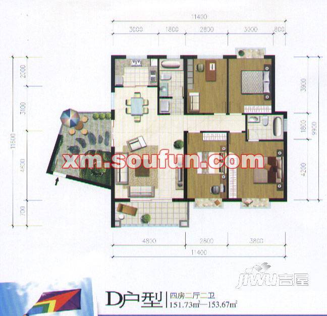 未来海岸蓝月湾4室2厅2卫153.2㎡户型图