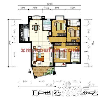 未来海岸蓝月湾3室2厅2卫126.7㎡户型图