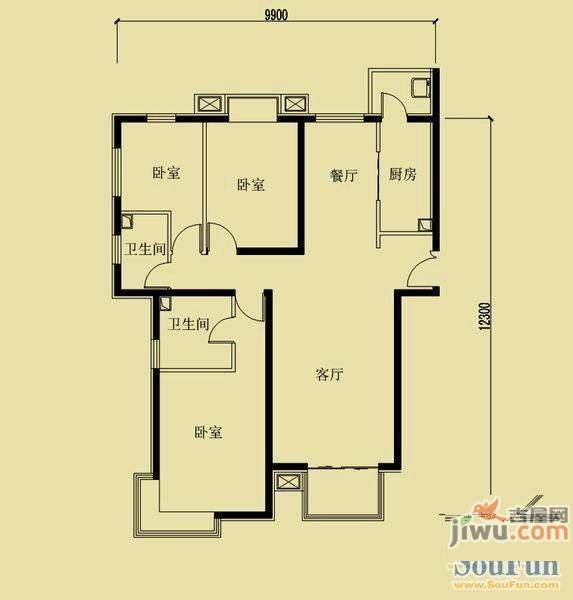 银兴苑3室2厅1卫户型图