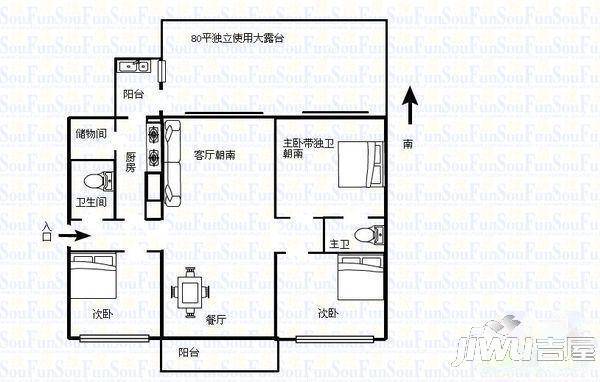 硅谷精英公寓3室2厅2卫户型图