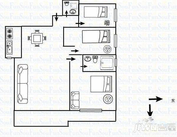 硅谷精英公寓3室2厅2卫户型图