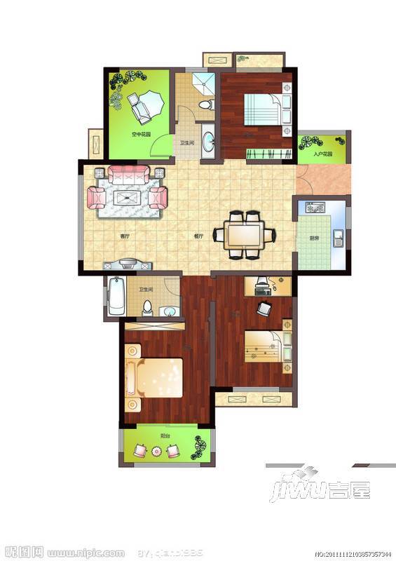 双福花园3室2厅2卫户型图