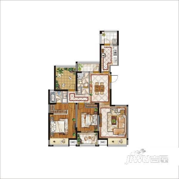 双福花园3室2厅2卫户型图