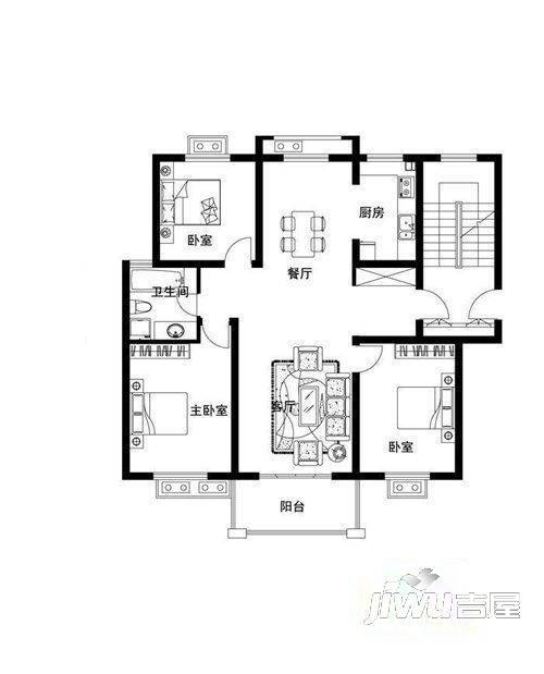 双福花园3室2厅2卫户型图