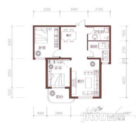 半山假期2室2厅1卫户型图