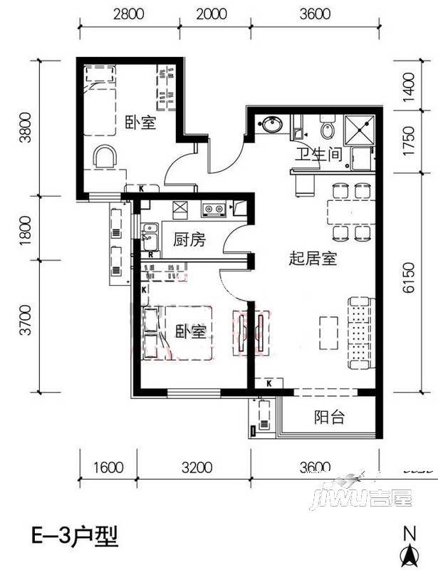 鸿山新村1室1厅1卫户型图