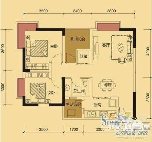 南山小区3室2厅1卫户型图