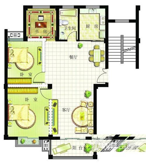 港龙花园3室2厅2卫135㎡户型图