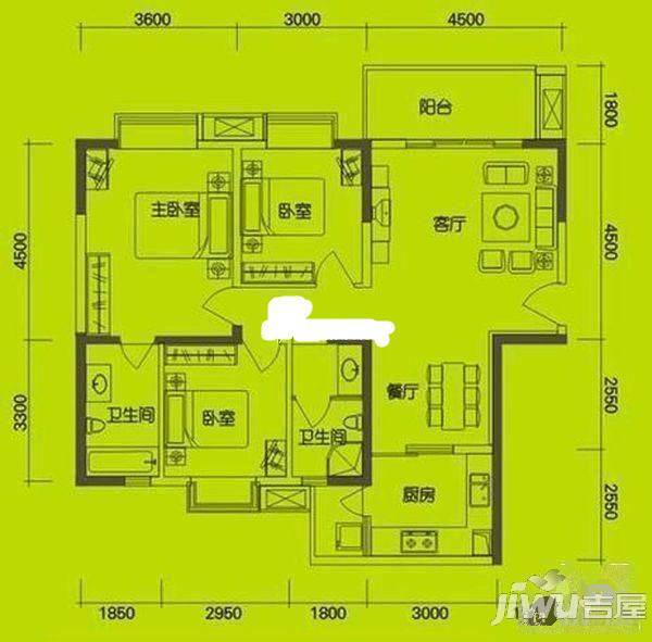 国贸大厦3室2厅1卫户型图