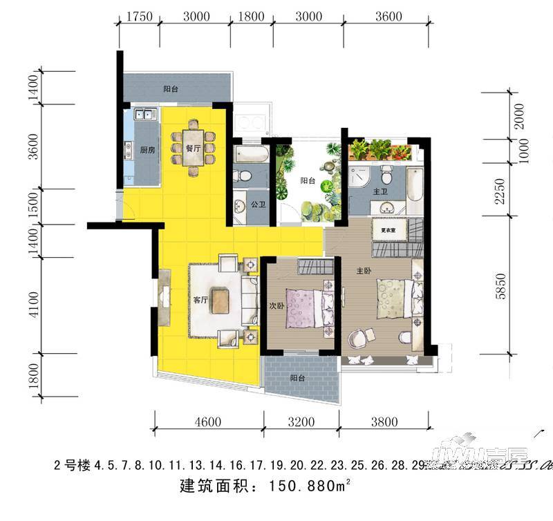 新华大厦2室2厅2卫户型图