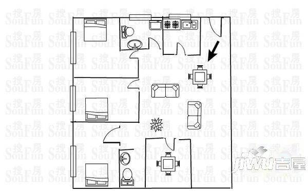 二轻大厦1室1厅1卫户型图