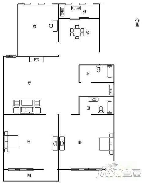 大陆商厦3室2厅1卫户型图