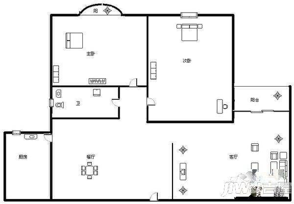 福缘公寓3室2厅1卫户型图