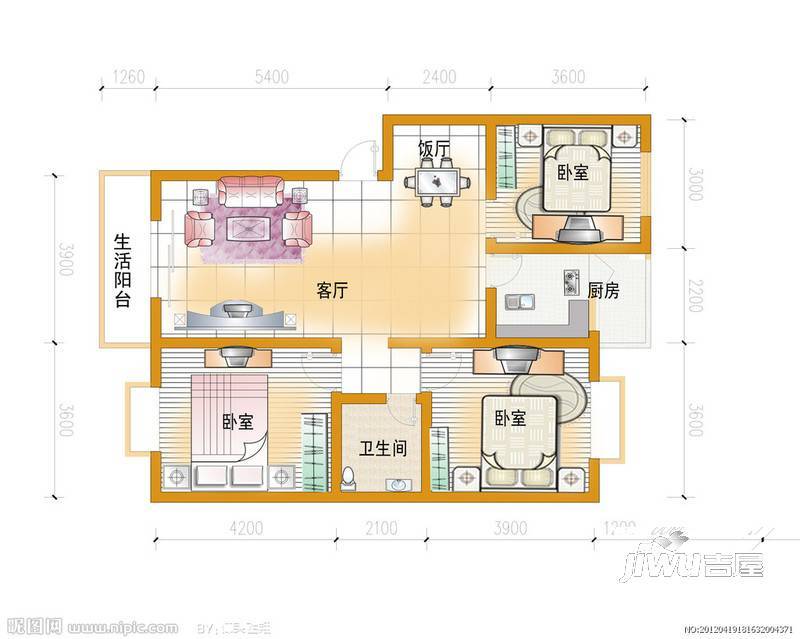 文屏巷3室2厅1卫户型图