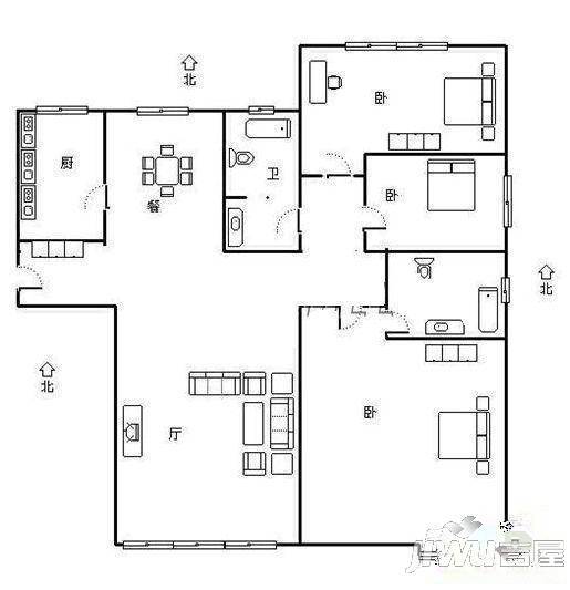 文屏巷3室2厅1卫户型图