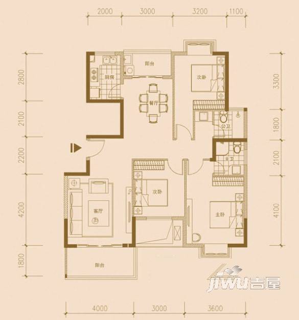 建设大厦3室2厅1卫户型图