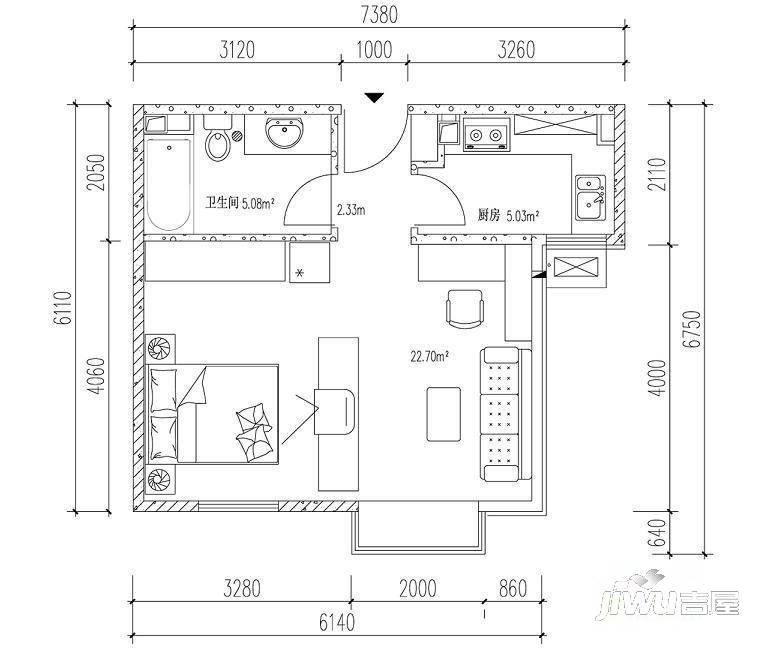 荣滨大厦2室2厅1卫户型图