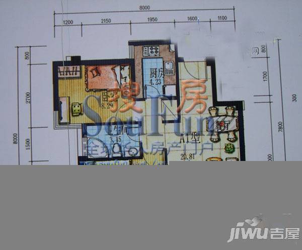 万景公寓2室1厅1卫户型图