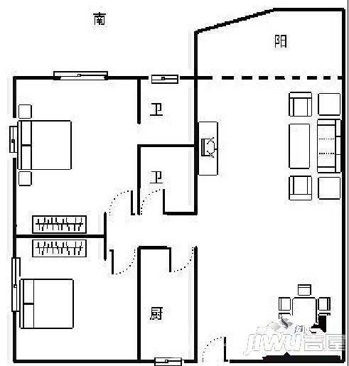 金同花园3室2厅1卫户型图