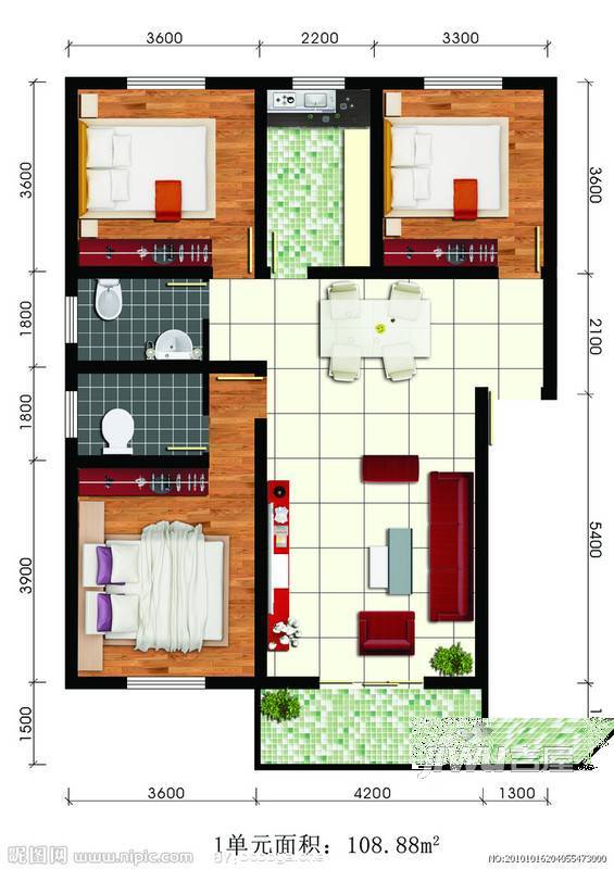 金山公寓3室2厅1卫户型图