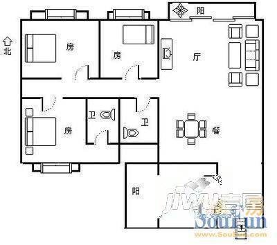 银星花园3室2厅2卫户型图