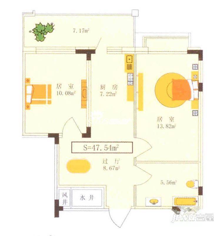 银都花园2室2厅1卫79㎡户型图