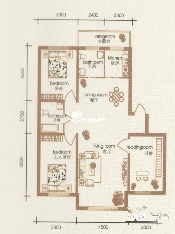 银都花园2室2厅1卫79㎡户型图