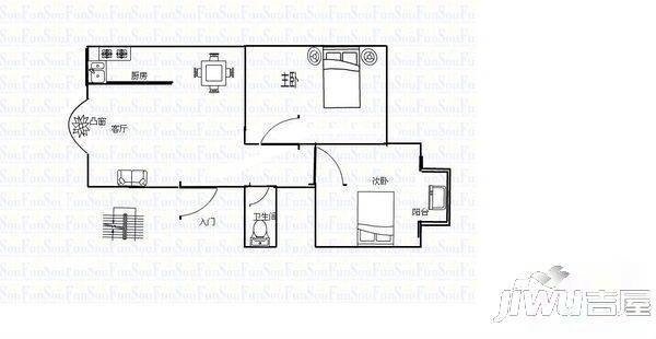 银都花园2室2厅1卫79㎡户型图