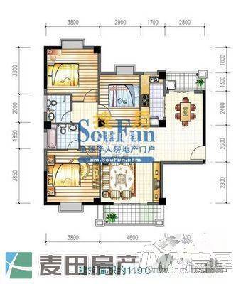 兴港花园3室2厅2卫户型图