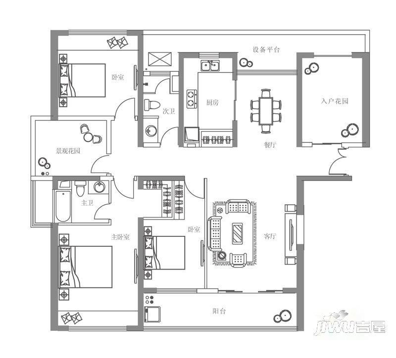 翠湖名珠一期(亚太广场)3室2厅2卫户型图