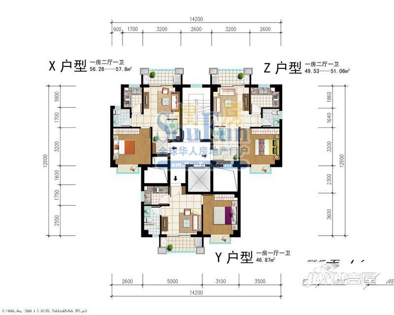 未来海岸系凌波2室2厅1卫95.4㎡户型图