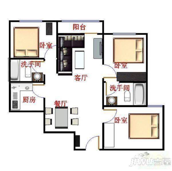 海投大厦2室2厅1卫户型图