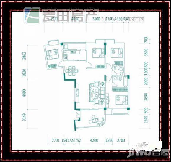 绿苑海景国际3室2厅2卫129㎡户型图