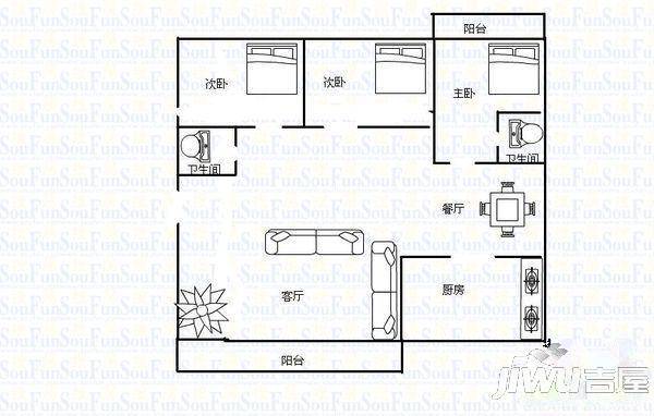 裕佳苑2室2厅1卫户型图