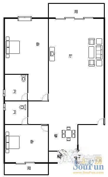 祥庆花园3室2厅2卫110㎡户型图