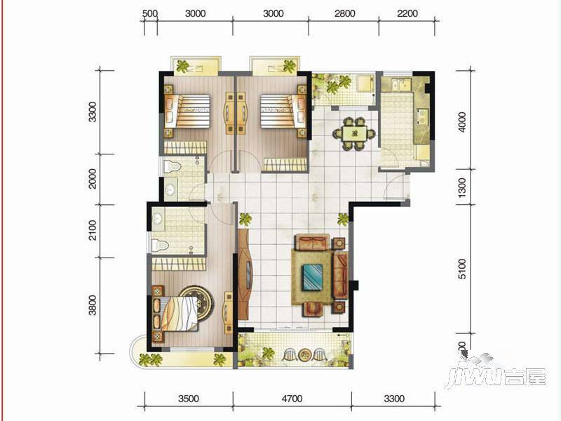 建东大厦3室2厅2卫户型图