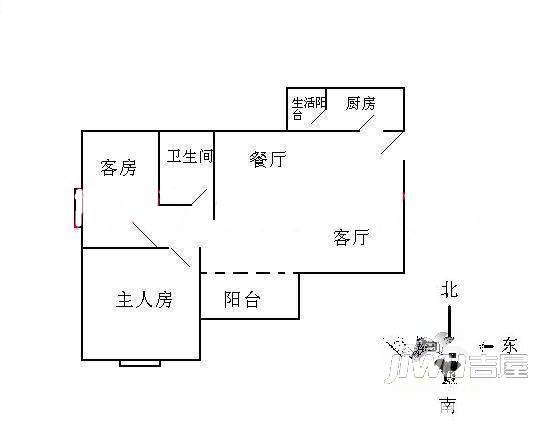 华建大厦3室2厅1卫户型图