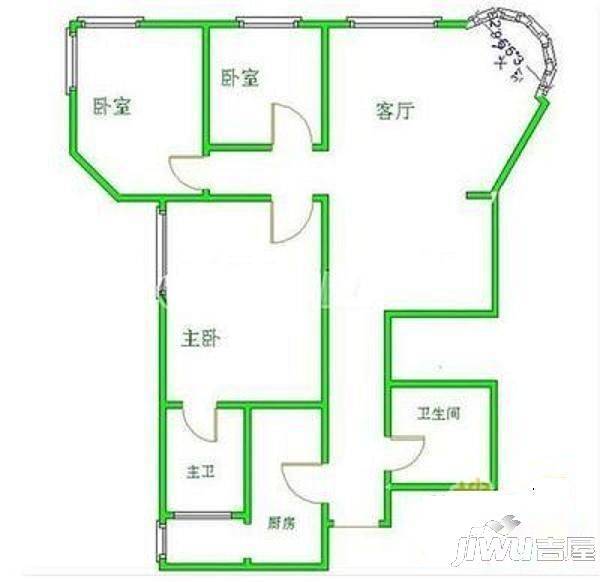 华源大厦3室2厅1卫户型图