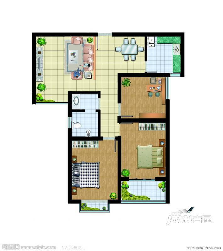 花园山庄2室2厅1卫户型图