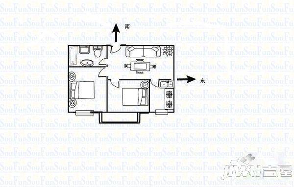 瑞景双座3室2厅1卫户型图