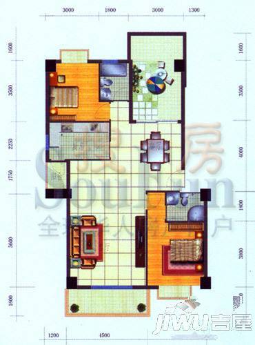 金尚风景(福满园)2室2厅1卫94.6㎡户型图