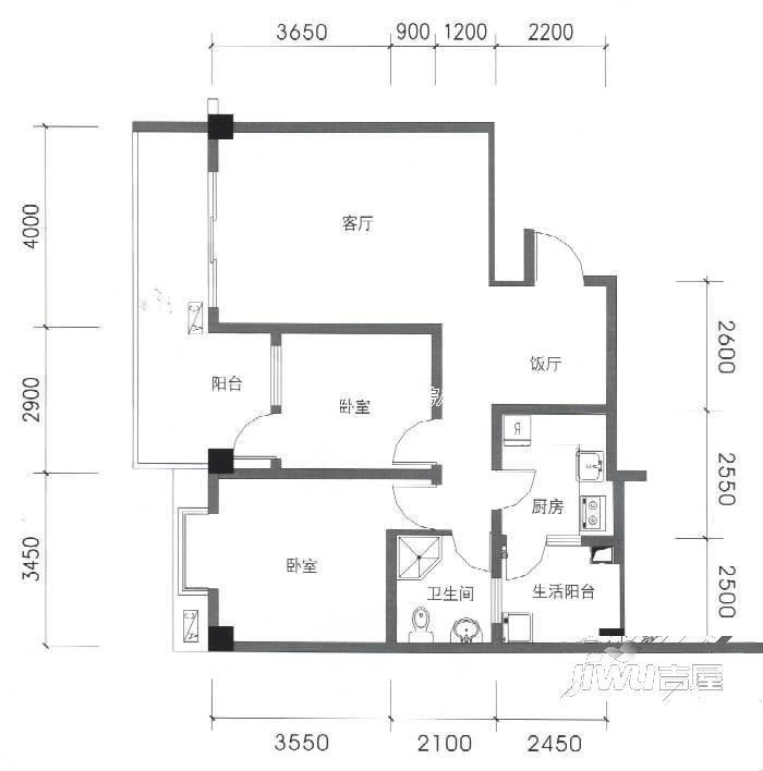 宝龙社区3室2厅1卫户型图