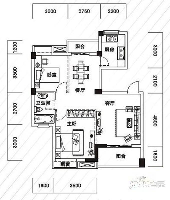 鼓浪屿2室2厅1卫户型图