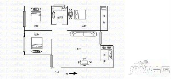 盈翠大厦3室2厅2卫户型图