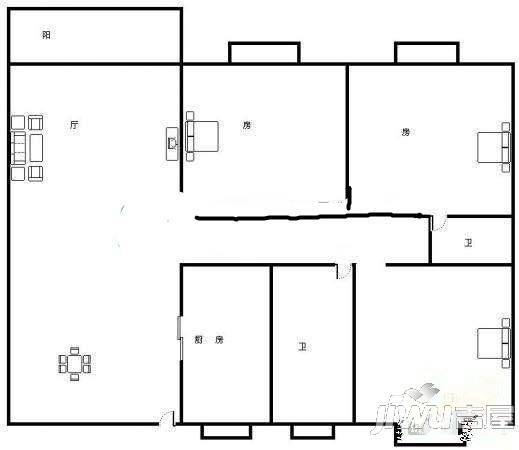 华林花园二期3室2厅2卫122㎡户型图