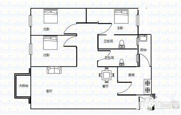 华林花园二期3室2厅2卫122㎡户型图