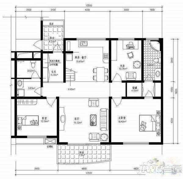 松柏华庭3室2厅1卫户型图